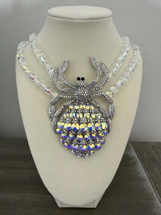 Betsey Johnson Jewelry - Eye Candy Iridescent Crystal Spider Statement Necklace Halloween